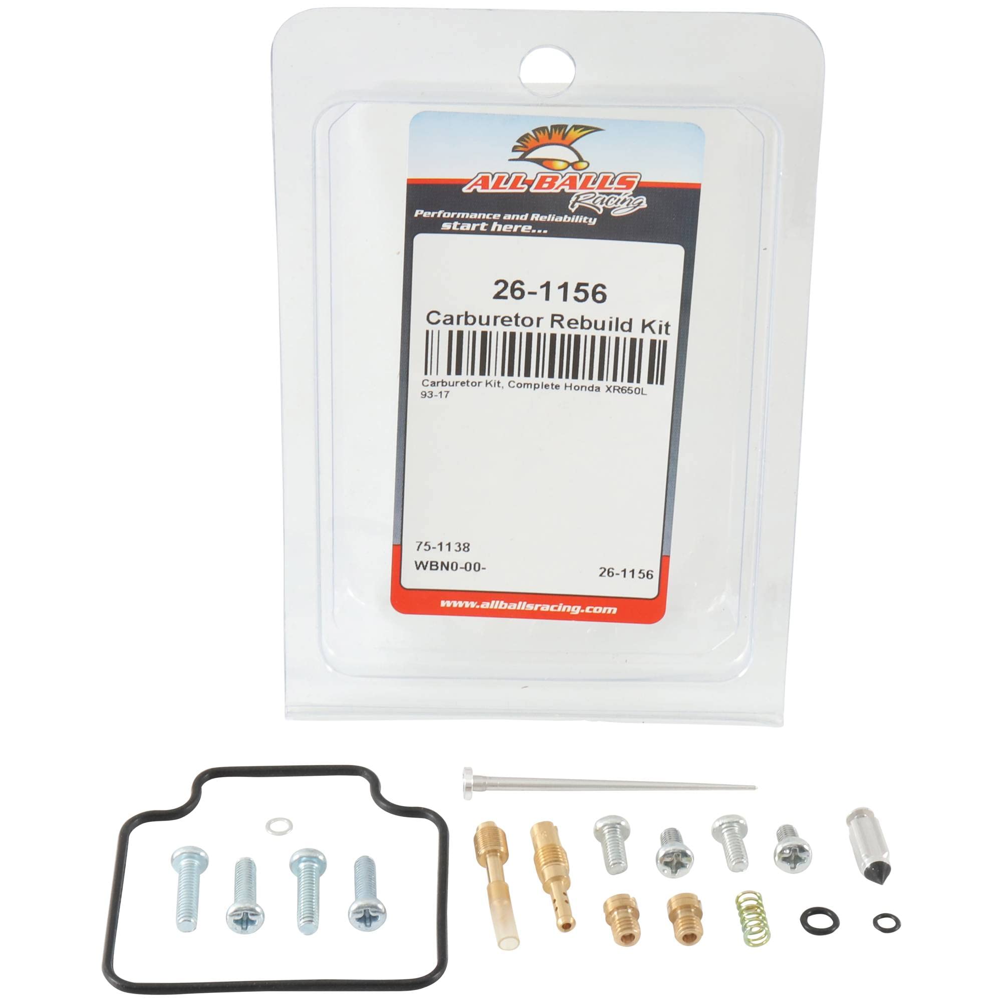 All Balls Racing Carburetor Rebuild Kit 26-1156 Compatible With/Replacement For Honda Xr650L 1993-2018