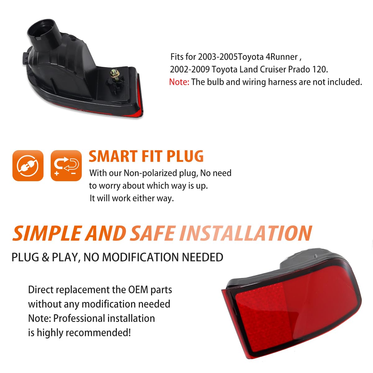 Adiil Red Rear Bumper Reflector Marker Lights For 2003 2004 2005 Toyota 4Runner