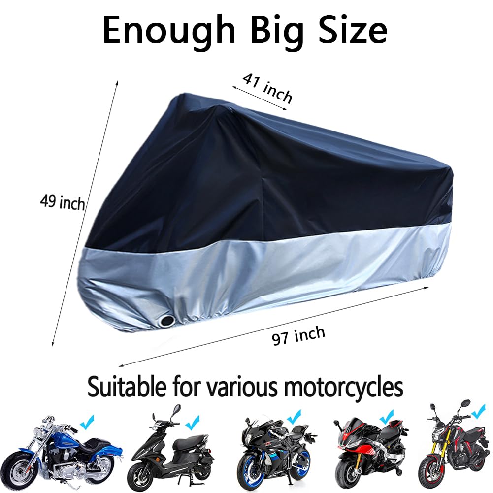 Motorcycle Covers, Motorbike Cover with Lock-Holes Motorcycles Vehicle Cover Fits Up to 97'' Motorcycles Vehicle - 2XL Size