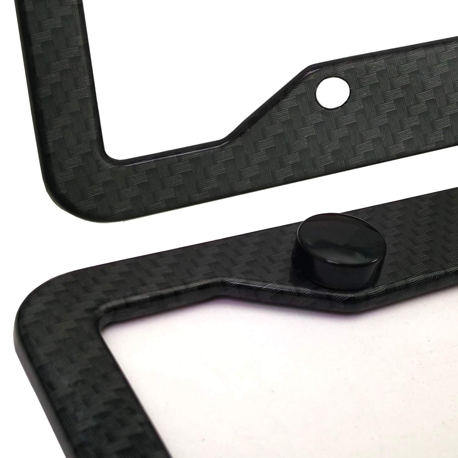 Aootf Carbon Fiber License Plate Frames-Metal Aluminum Plate Frames Front & Rear 2Pcs 4 Holes Black Car Tag Covers Holders With Stainless Steel Screw Caps