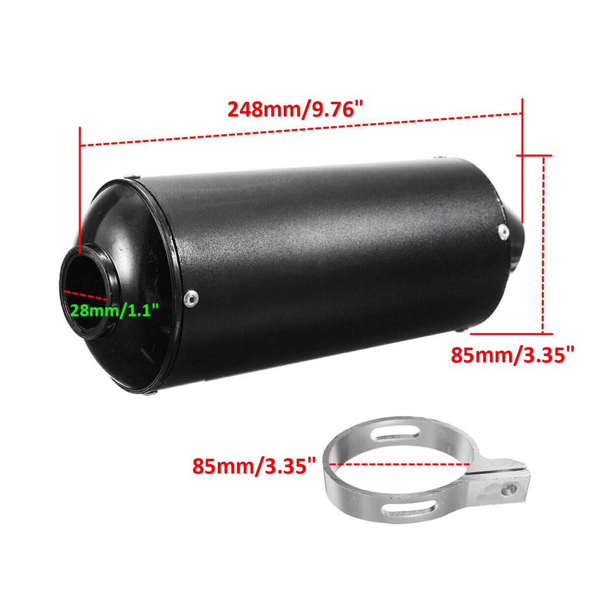 1.1' 28Mm Exhaust Muffler With Clamp For 90Cc 110Cc 125Cc 140Cc 150Cc 160Cc 4 Wheeler Atv Quad Motorcycle Scooter Chinese Taotao Street Dirt Pit Bike Black