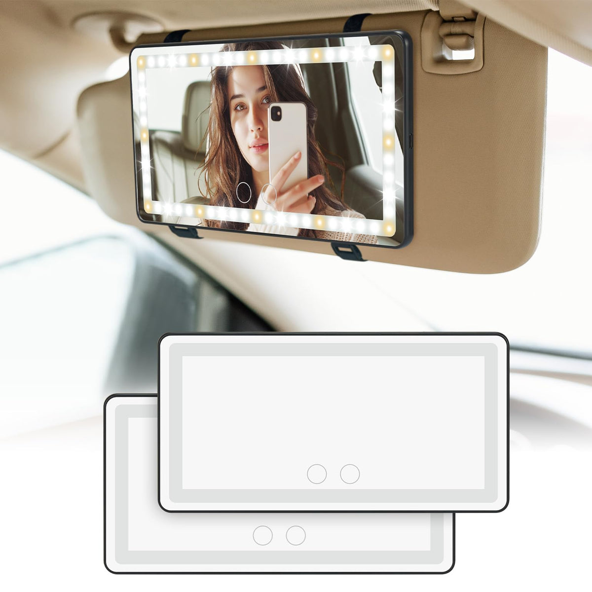 Joytutus Car Sun Visor Vanity Mirror, Car Vanity Mirror With Lights, Makeup Mirror With 3 Light Modes & 60 Leds, Rechargeable Ca