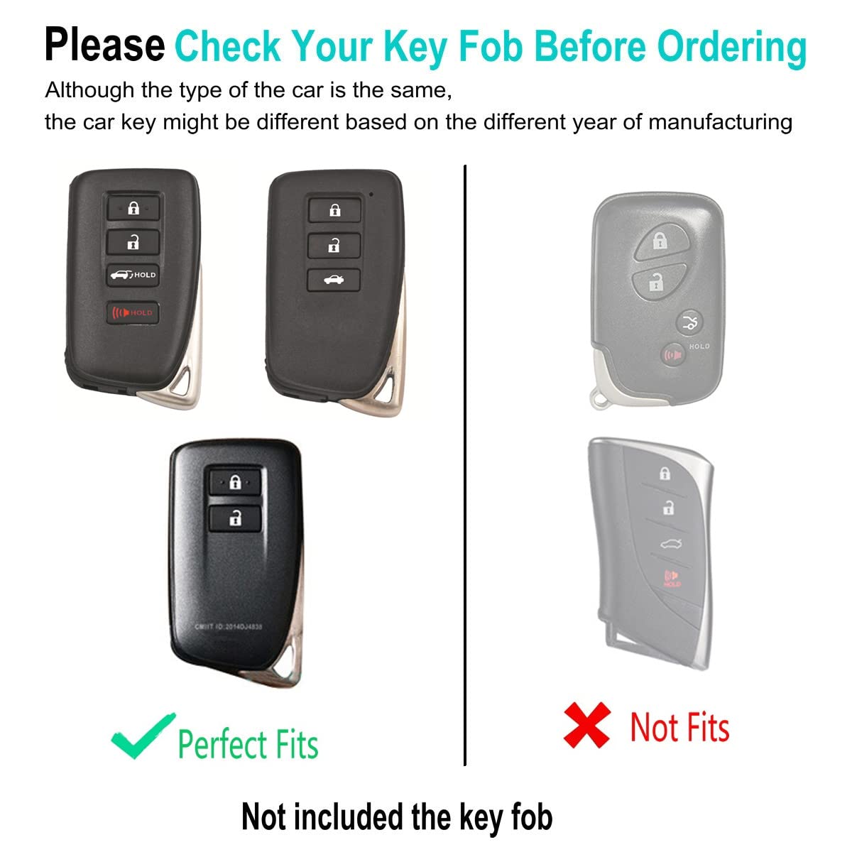 Yonufi For Lexus Key Fob Cover With Keychain Leather Car Smart Key Case Protector Holder Compatible 2014-2023 Lexus Es Gs Is Rc