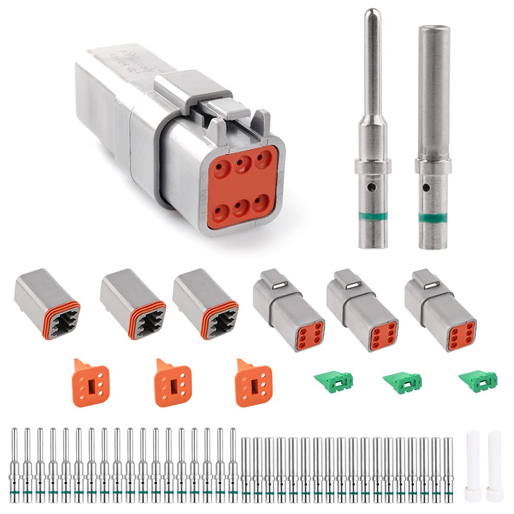 Jrready St6115 Dt 6 Pin Connector Gray Waterproof Electrical Wire Connector With 14-20 Awg Contact And Seal Plug,3 Sets