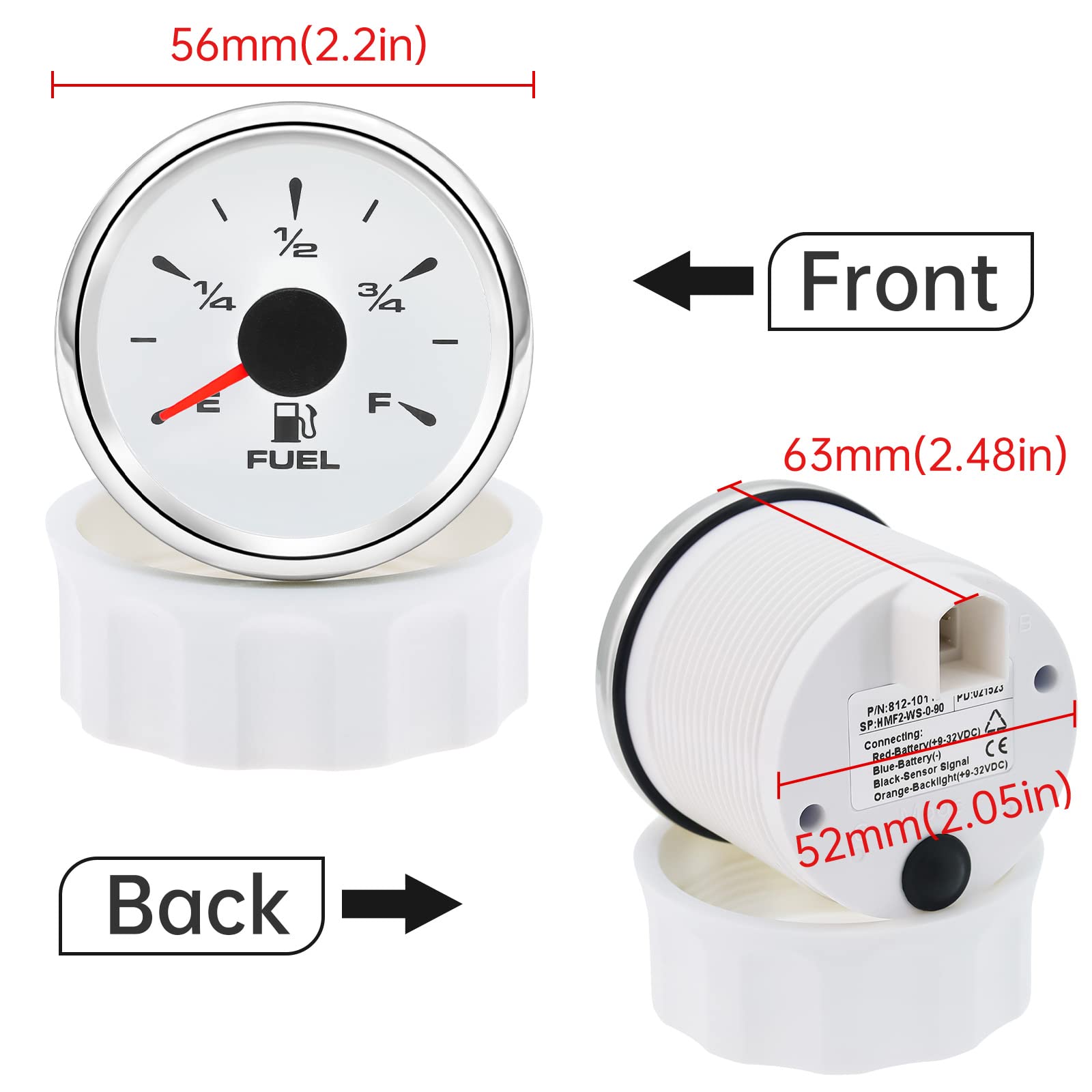 ARTILAURA 0-90 ohm Fuel Gauge 8 Color Marine Boat Fuel Level Gas Tank Meter for Universal AUTO Car Boat Truck Pickup RV (White)