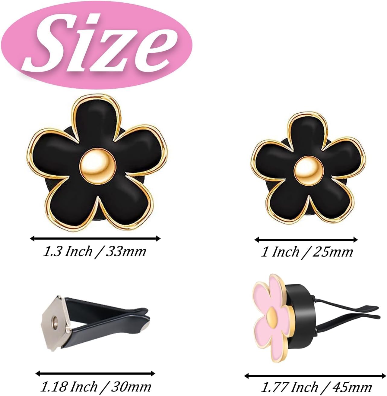 6 Pack Colorful Daisy Flower Car Air Vent Clips Car Air Outlet Freshener Clip For Car Interior Decoration Accessories (Black, Wh