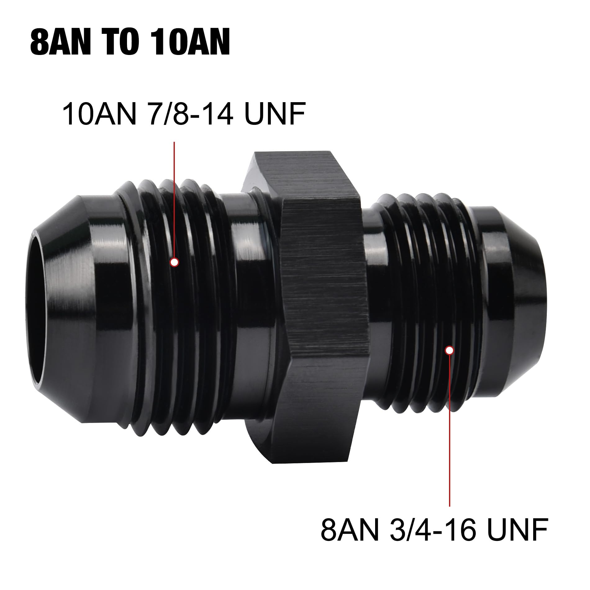 EVIL ENERGY 10AN Male to AN8 Male Flare Reducer Coupler Union Straight Adapter Fitting Black