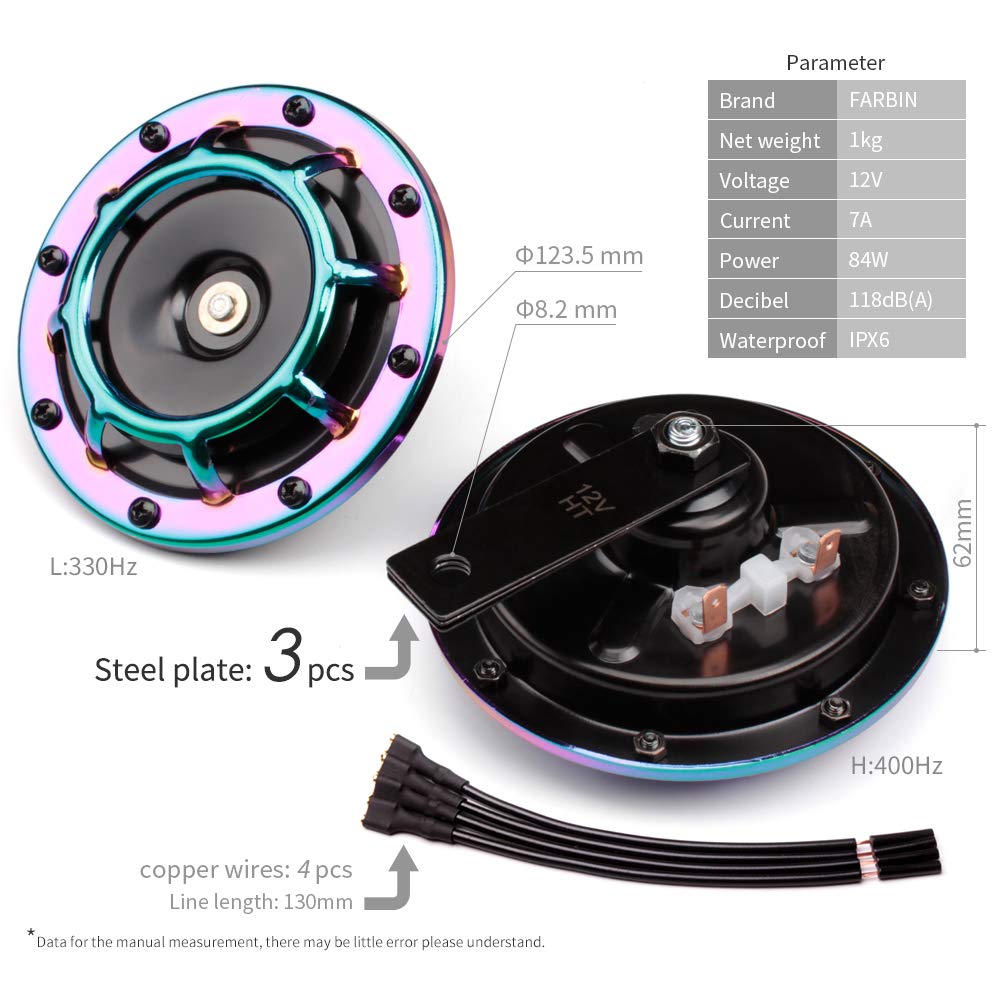 Farbin Horns Electric Car Horn 12V High Tone/Low Tone Twin Horns Kit With Protective Grill Women'S Car Horn (Pink)