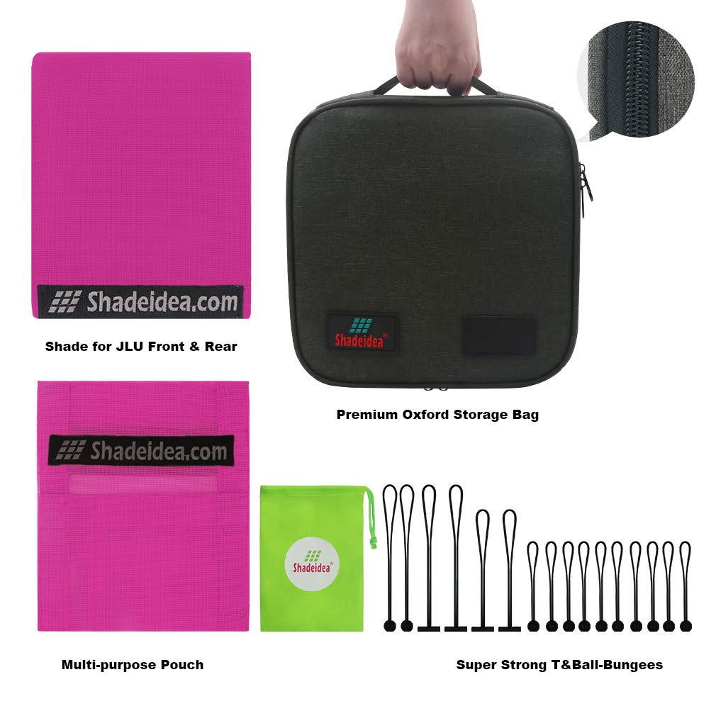 Shadeidea Sun Shade Top For Jeep Wrangler Top Sunshade Jl Unlimited 4 Door (2018-2023) Front And Rear-Pink Mesh Screen Sunshade