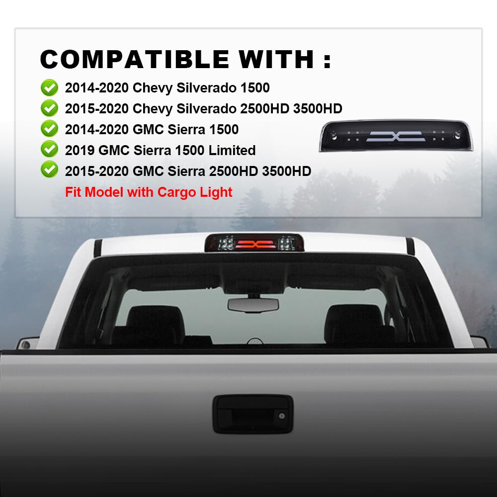 Pit66 3Rd Brake Light, Compatible With 2014-2020 Chevy Silverado 2014-2020 Gmc Sierra X Type Led Bar High Mount Stop Light Rear
