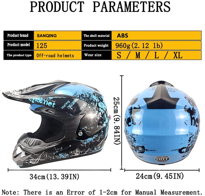 Sanqing Dirt Bike Helmets Youth Motocross, Motorcycle, Bmx, Atv, Off-Road, Kids Four Wheeler, Moutain Bike Helmets Dot Approved