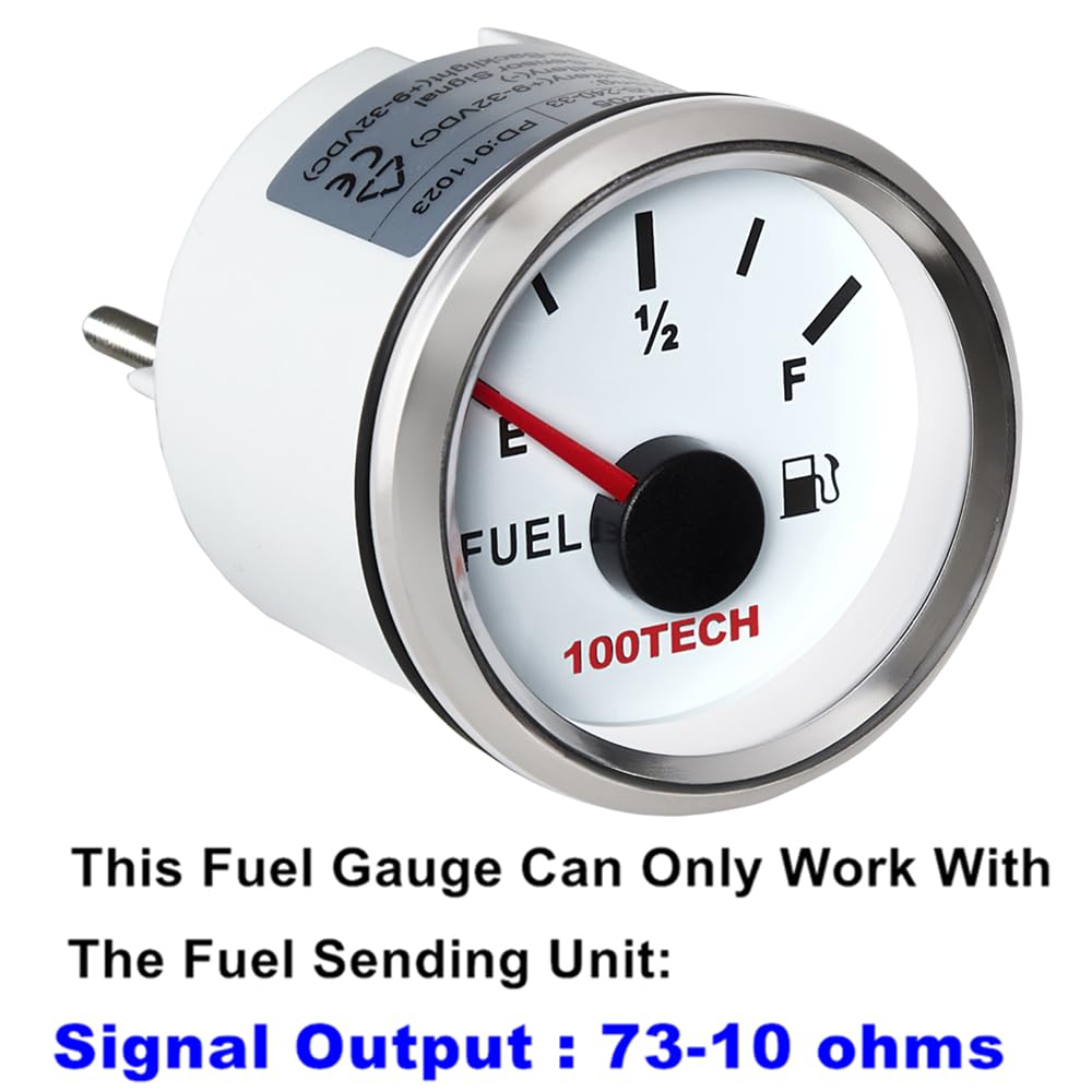 100Tech Fuel Gauge 73-10 Ohms Marine Fuel Level Gauge Waterproof 52Mm 2-1/16'' Diesel Aftermarket Gauge Automotive Replacement G
