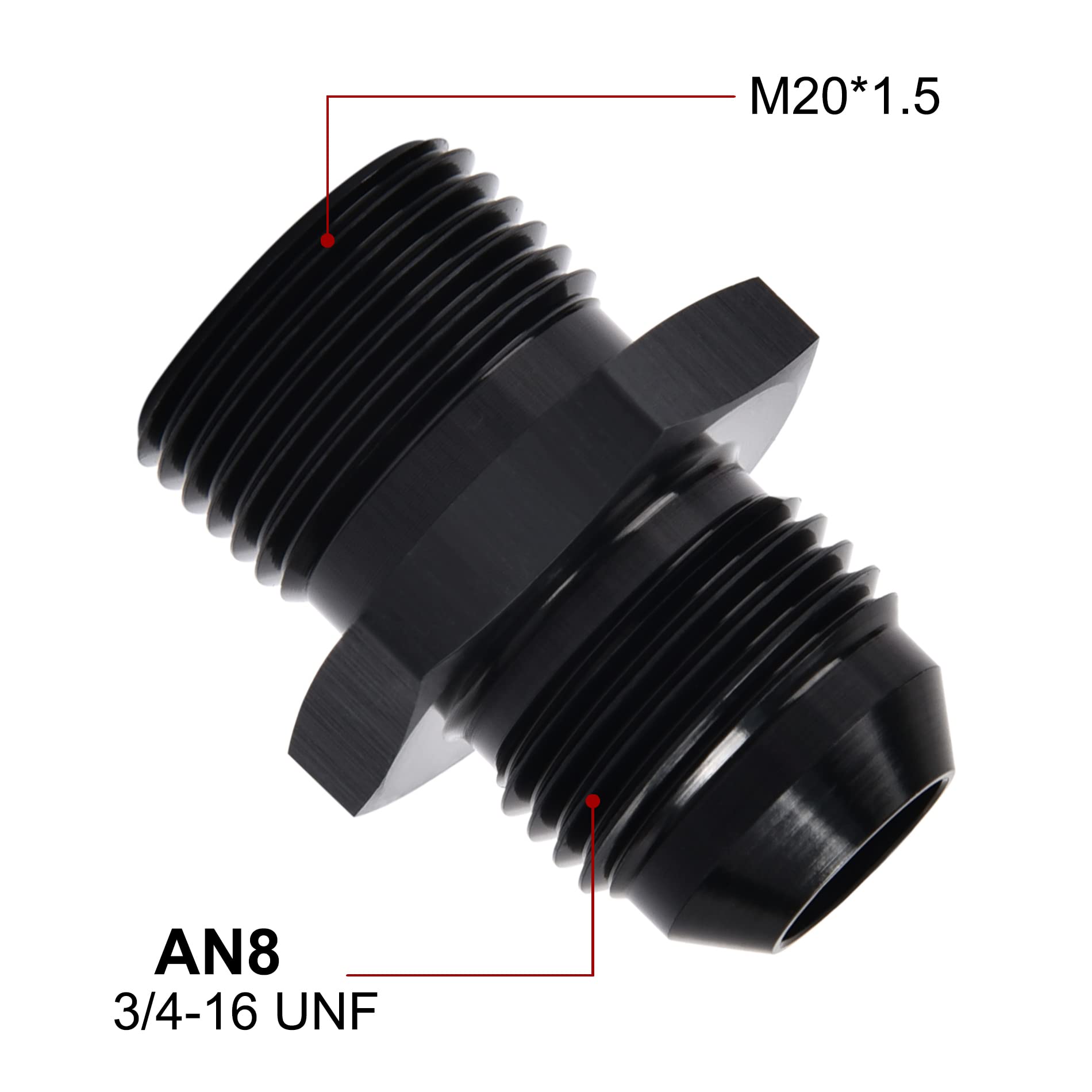 Evil Energy 8An Male Flare To M20 X 1.5Mm Male Metric Fitting Adapter Aluminium Alloy 2Pcs