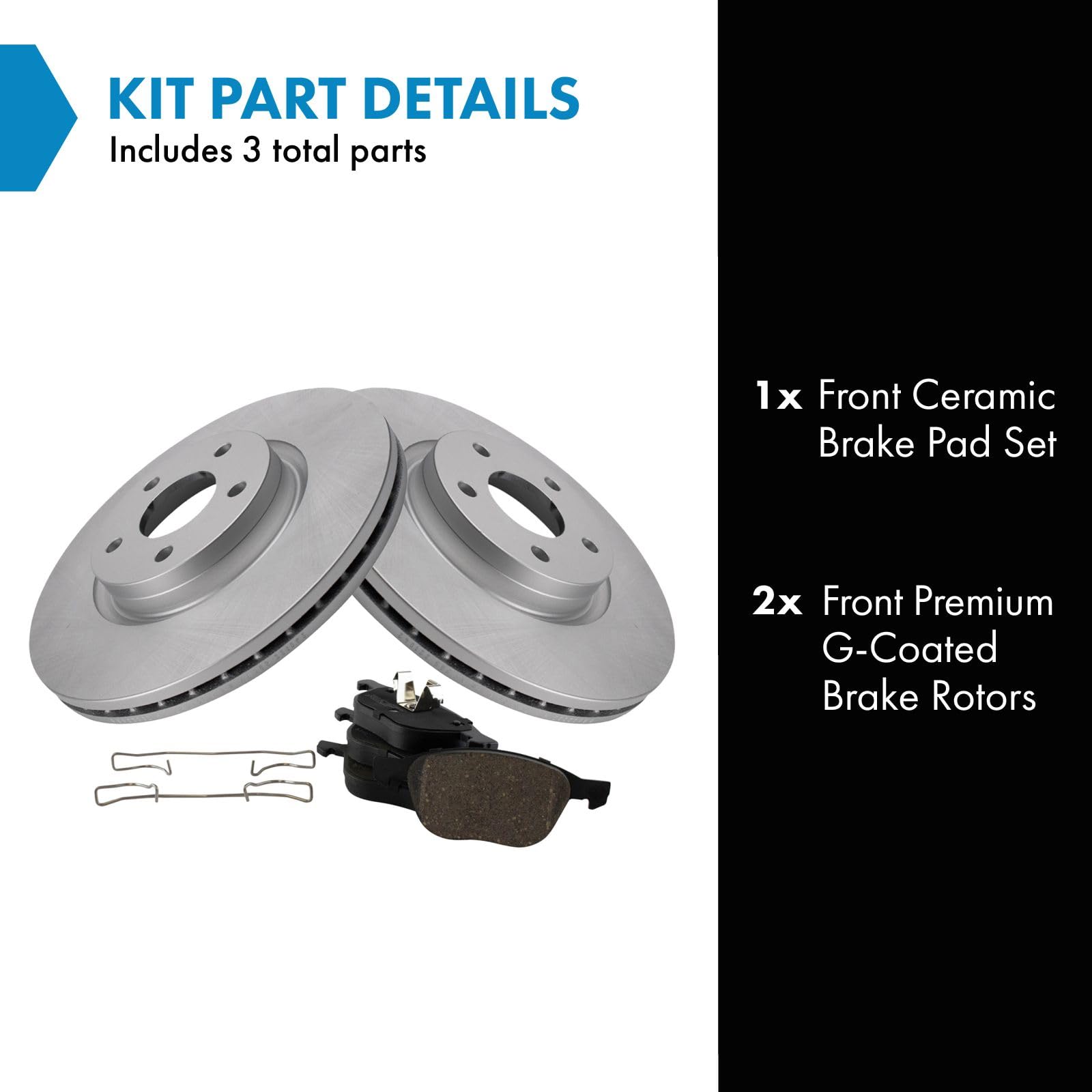 Trq Front Brake Pad & Rotor Kit Ceramic Premium G-Coated Compatible With 2014-2017 Ford C-Max 2013-2016 Escape 2012-2013 Volvo C