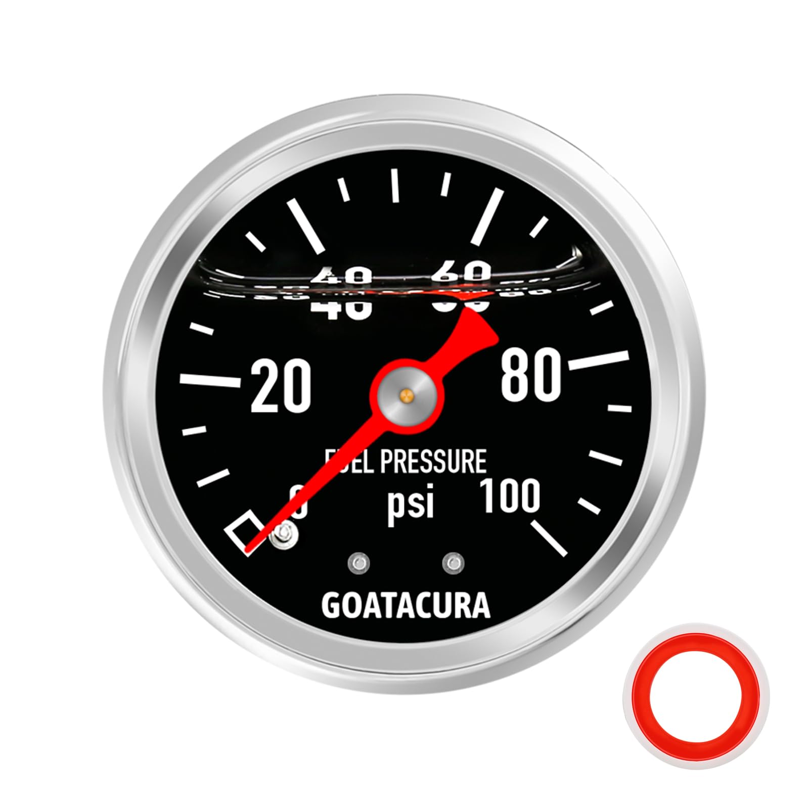 Goatacura 0-100Psi Glycerin Filled Fuel Pressure Gauge, 1-1/2'' Black Dial Size, 304 Stainless Steel Case, 1/8'' Npt Center Back