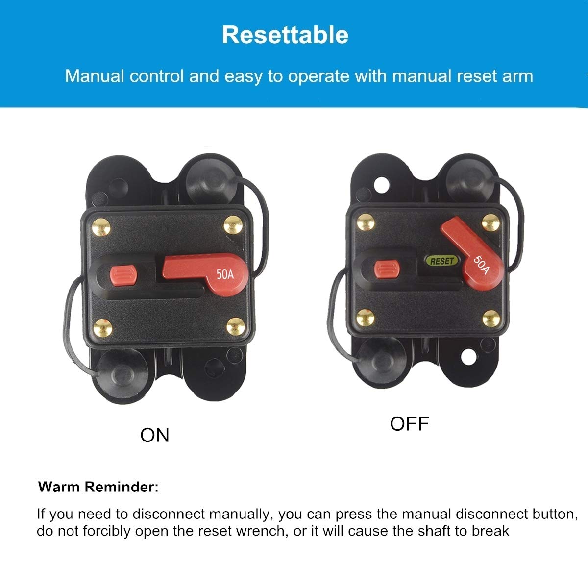 Wohhom 50Amp Circuit Breaker Manual Reset Fuse Holder, 30A-300A 12V-24V Dc Protection Reset Fuse For Trolling Motor Auto Car Mar