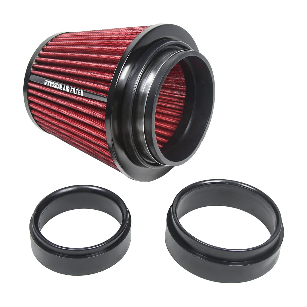 Kyostar High-Flow Air Filter, Reusable Cone Cold Air Intake, 3/3.5/4" Flange, 6.2" Height, Red, Model KD2078RD