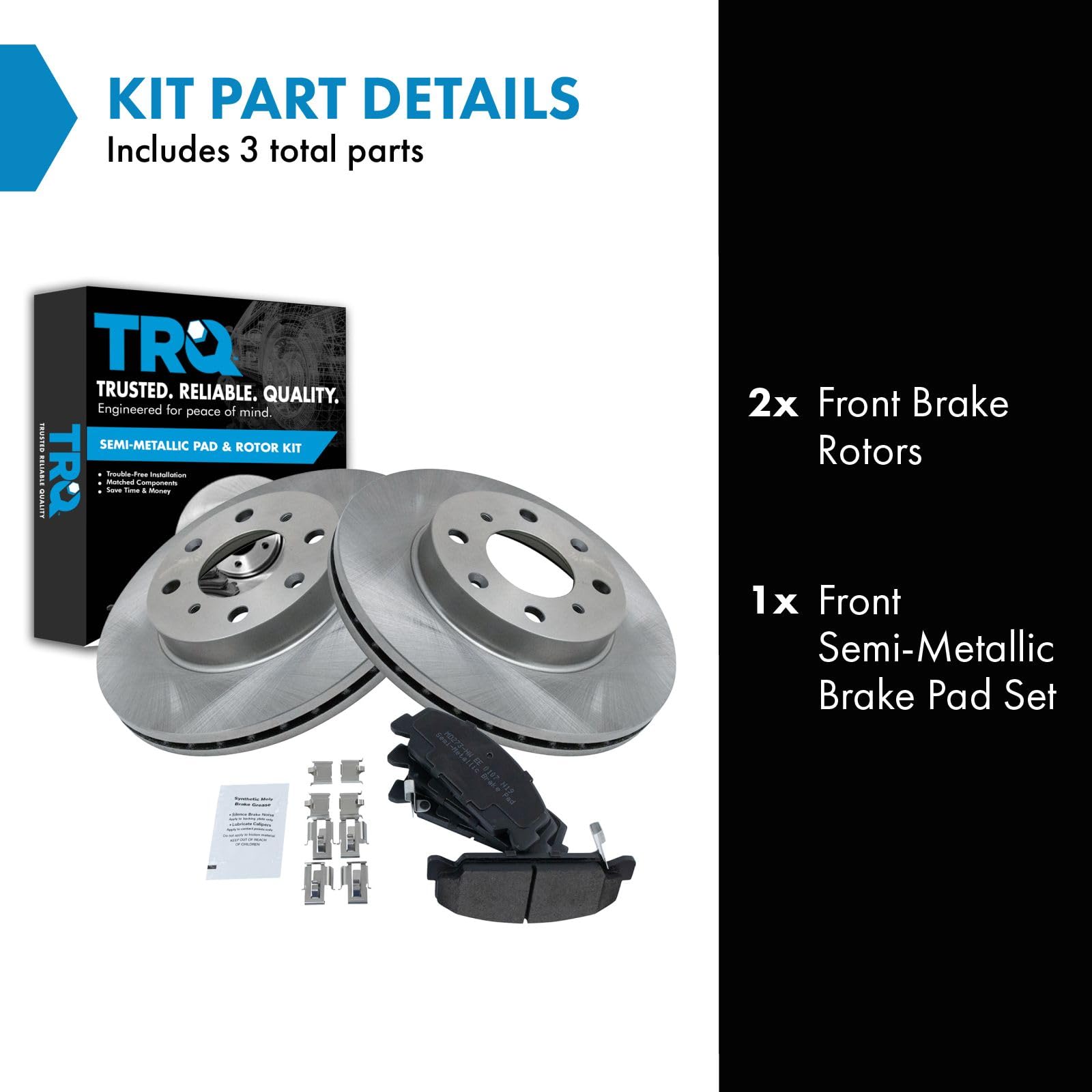 Trq Front Brake Pad & Rotor Kit Brake Pads Brake Rotor Semi-Metallic Compatible With 1990-2000 Honda Civic 1993-1997 Civic Del S