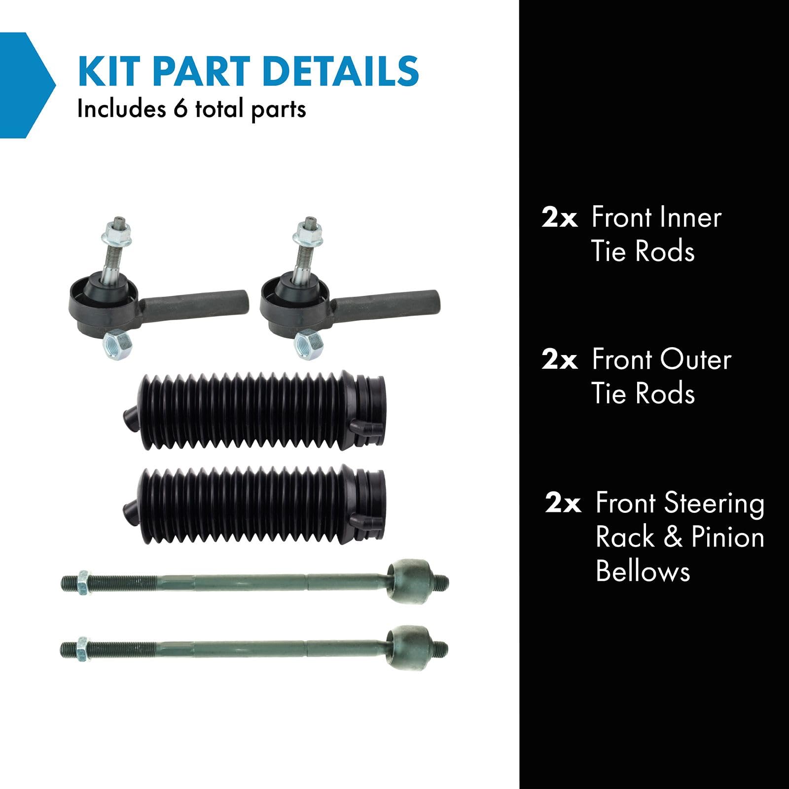 Trq Front Steering Kit Steering Rack & Pinion Bellow Tie Rod Compatible With 2001-2004 Chrysler Town & Country 2001-2003 Voyager