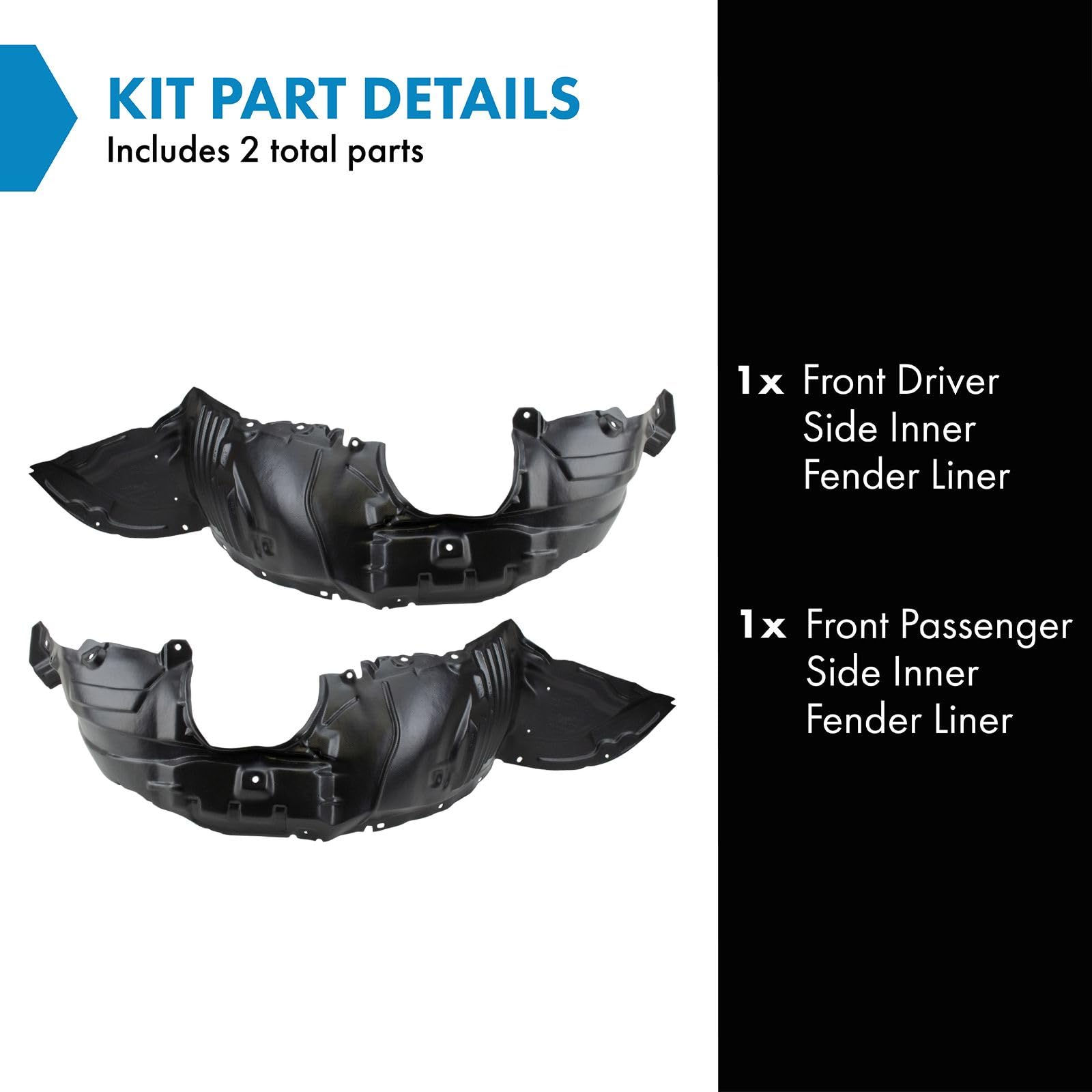 Trq Front Inner Fender Liner Set Compatible With 2010-2013 Mazda 3 Ma1248139 Ma1249139