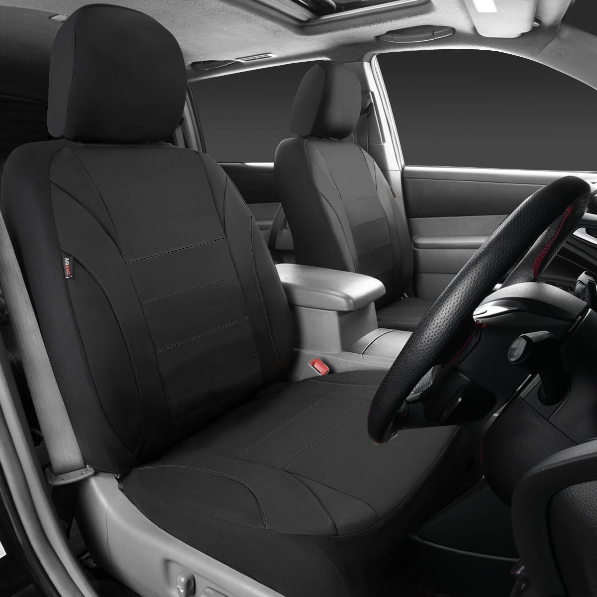 Car Pass Neoprene Eva Waterproof Car Seat Covers Front Seats Only, Universal Fit For Suv Vehicles Automotive With 5Mm Composite Eva Inside,Airbag Compatible (Two Seats 6Pcs, Black And Black)