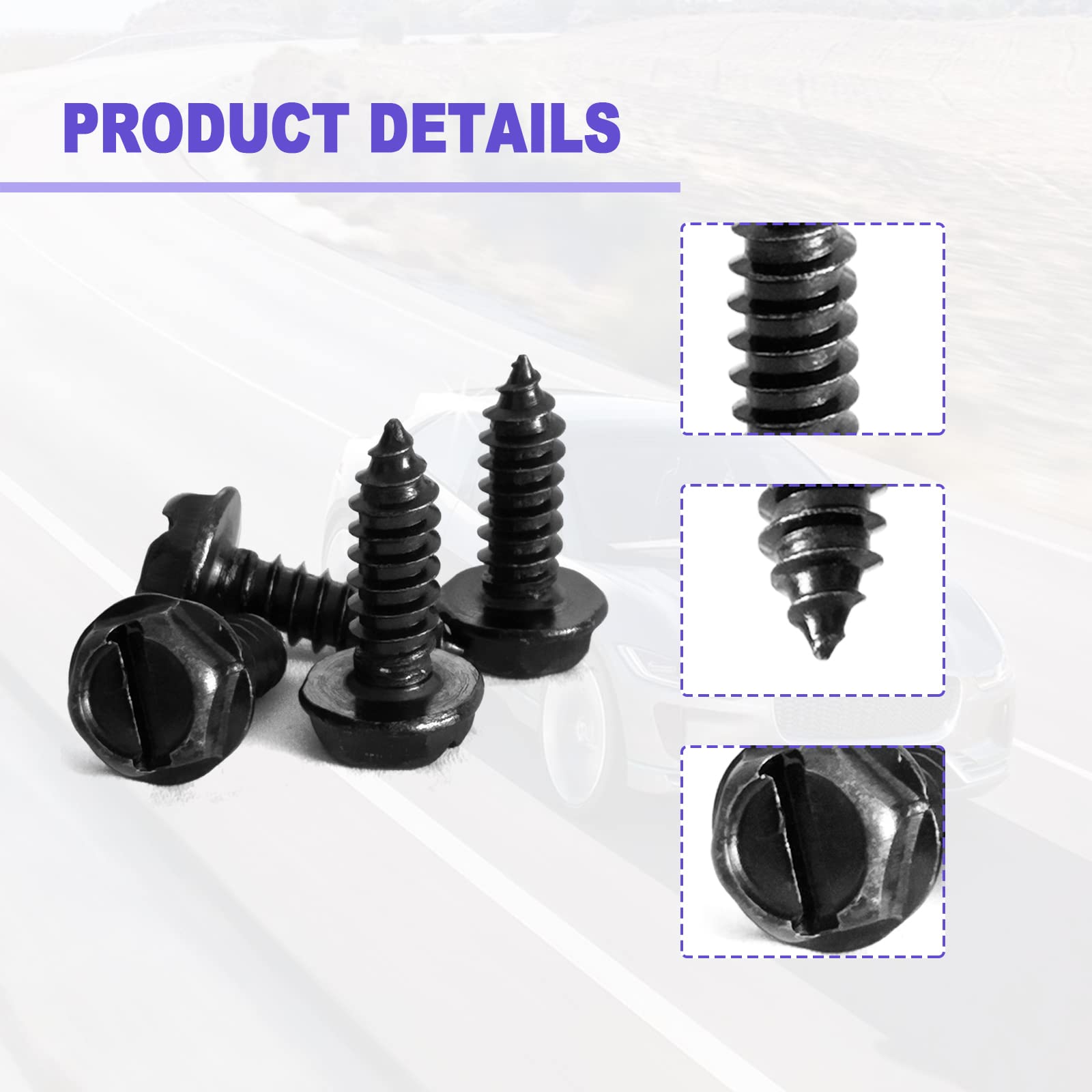 Universal License Plate Screws, Rustproof License Plate Screws, 4 Sets Premium Stainless Steel Self Tapping Mounting Bolts For S