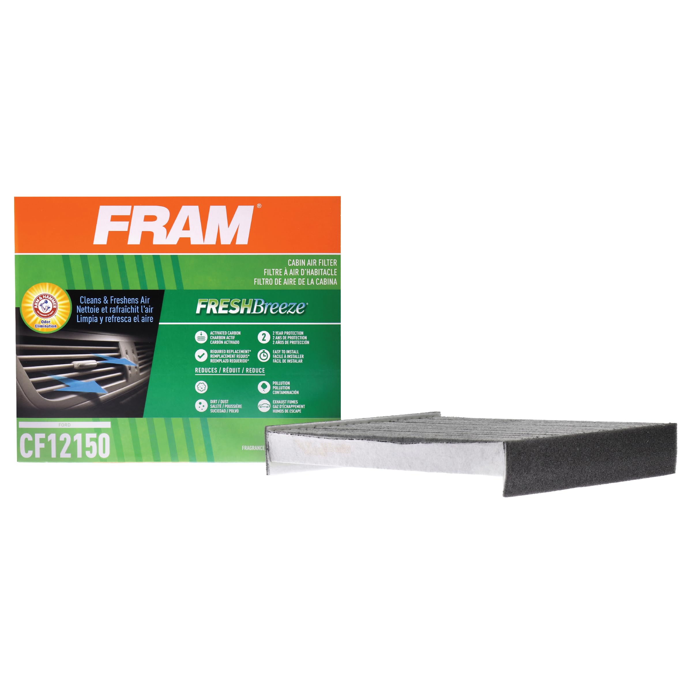 Fram Fresh Breeze Cabin Air Filter Replacement For Car Passenger Compartment W/ Arm And Hammer Baking Soda, Easy Install, Cf12150 For Mazda / Toyota Vehicles