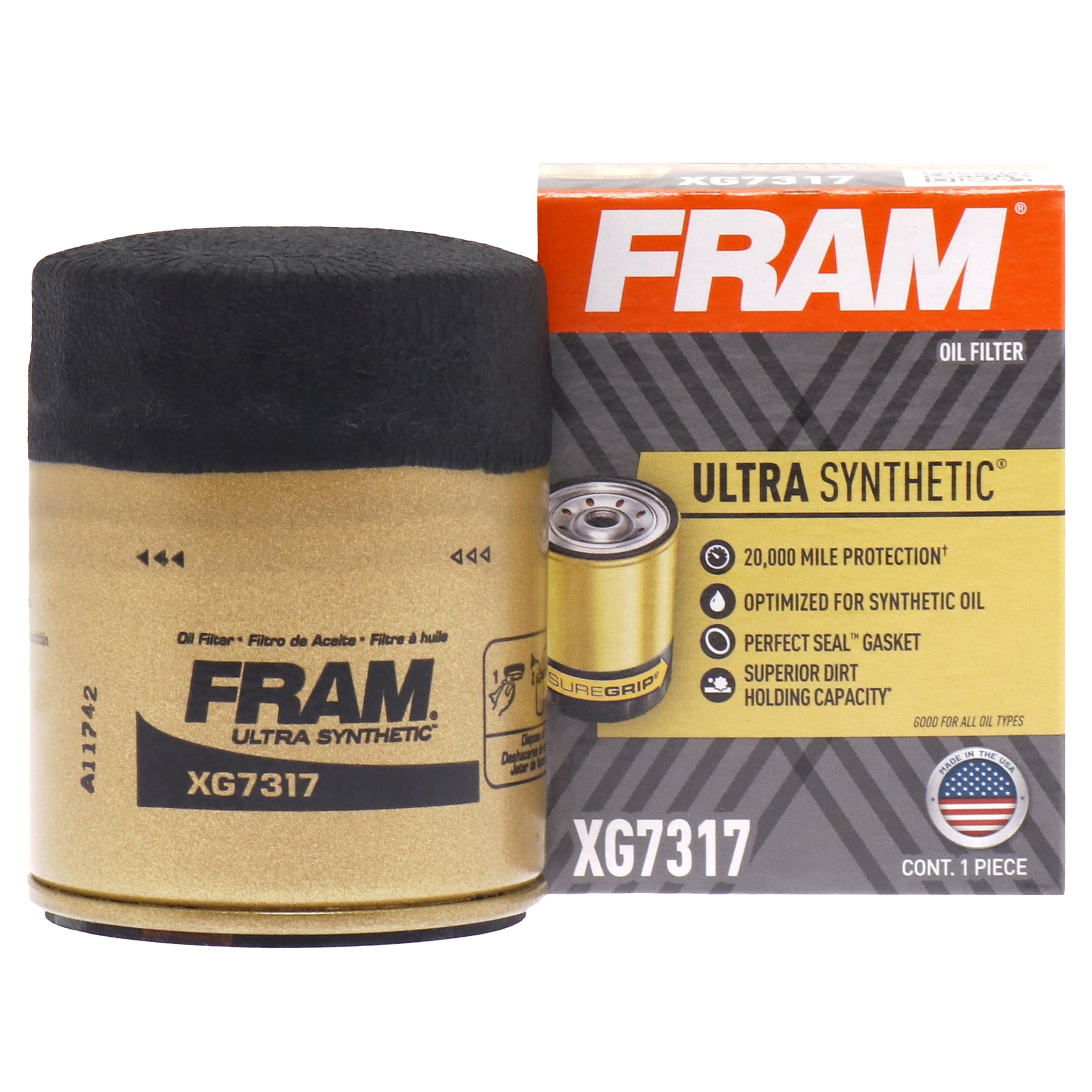 Fram Ultra Synthetic Automotive Replacement Oil Filter, Designed For Synthetic Oil Changes Lasting Up To 20K Miles, Xg7317 With Suregrip (Pack Of 1)