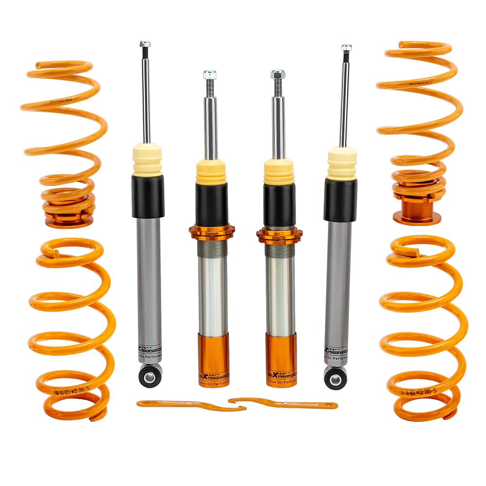 Maxpeedingrods Coilovers For Vw Golf Mk5 Mk6 2003-2012, For Vw Jetta Mk5 2006-2011, For Vw Tiguan 2009-2014, For Audi A3 2006-2014, Height Adjustable Coilovers Suspension Kit, Lowering Kit Gold