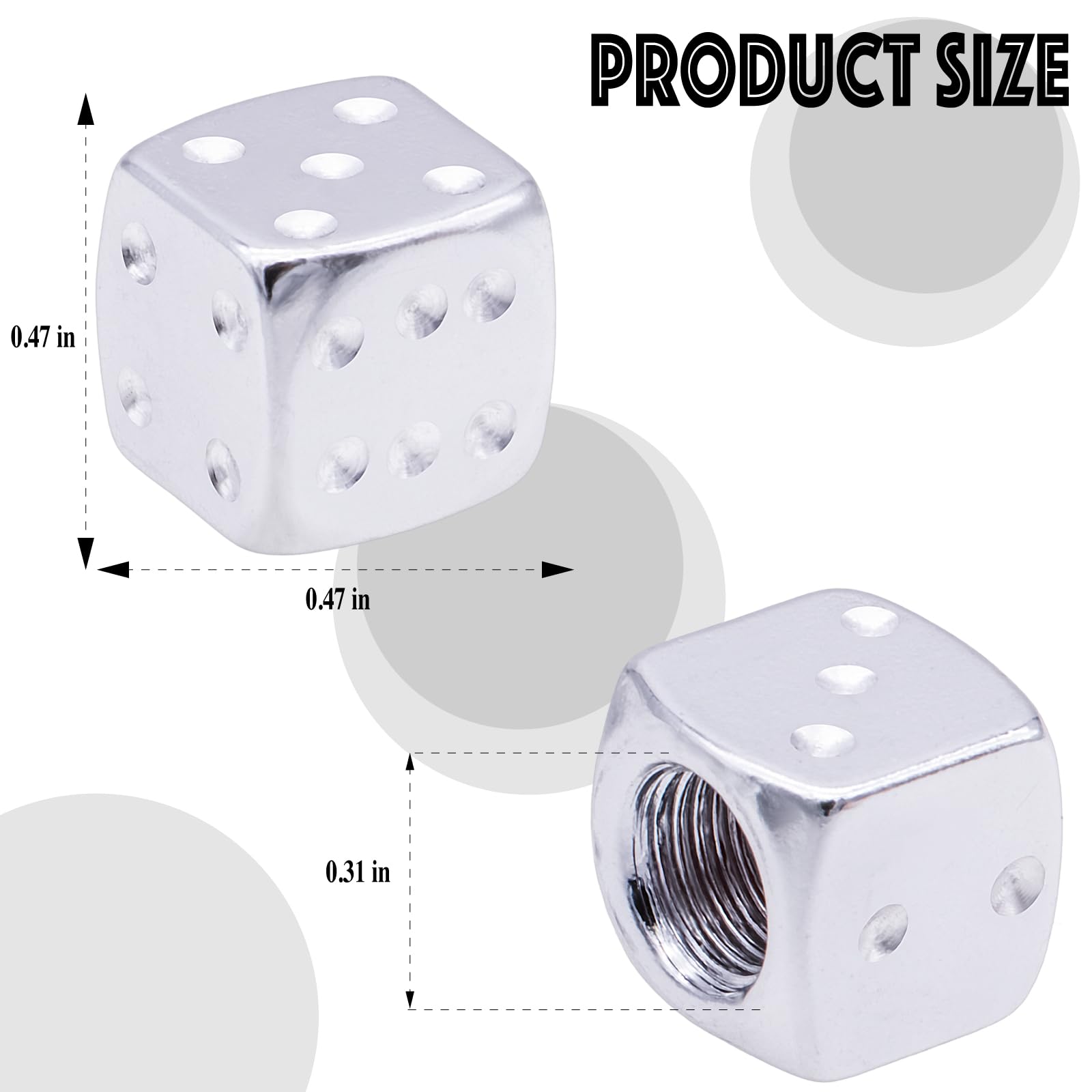 Meajoo 6Pcs Aluminum Dice Tire Valve Stem Caps, Universal Aluminium Alloy Dustproof Tire Valve Stem Covers For Cars, Suv, Trucks