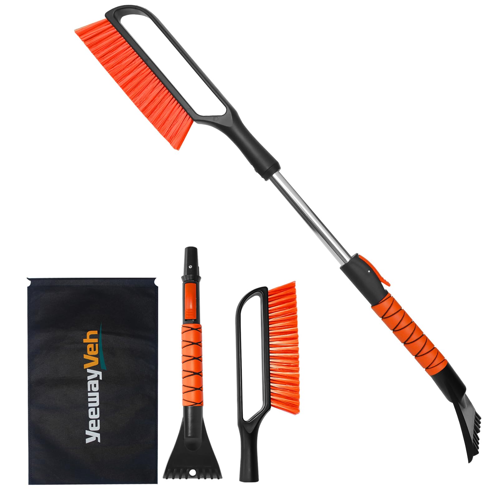 YeewayVeh 35'' Ice Scraper for Car Windshield, Extendable Snow Brush with Foam Grip & Additional Handhold, 2 in 1 Detachable & S