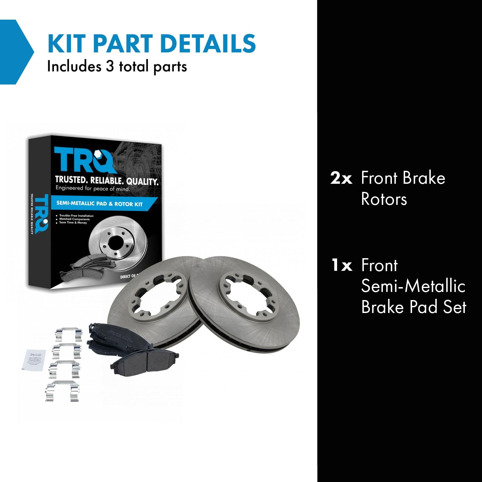 Trq Front Brake Pad & Rotor Kit Brake Pads Brake Rotor Semi-Metallic Compatible With 2003-2004 Nissan Frontier 2000-2004 Xterra