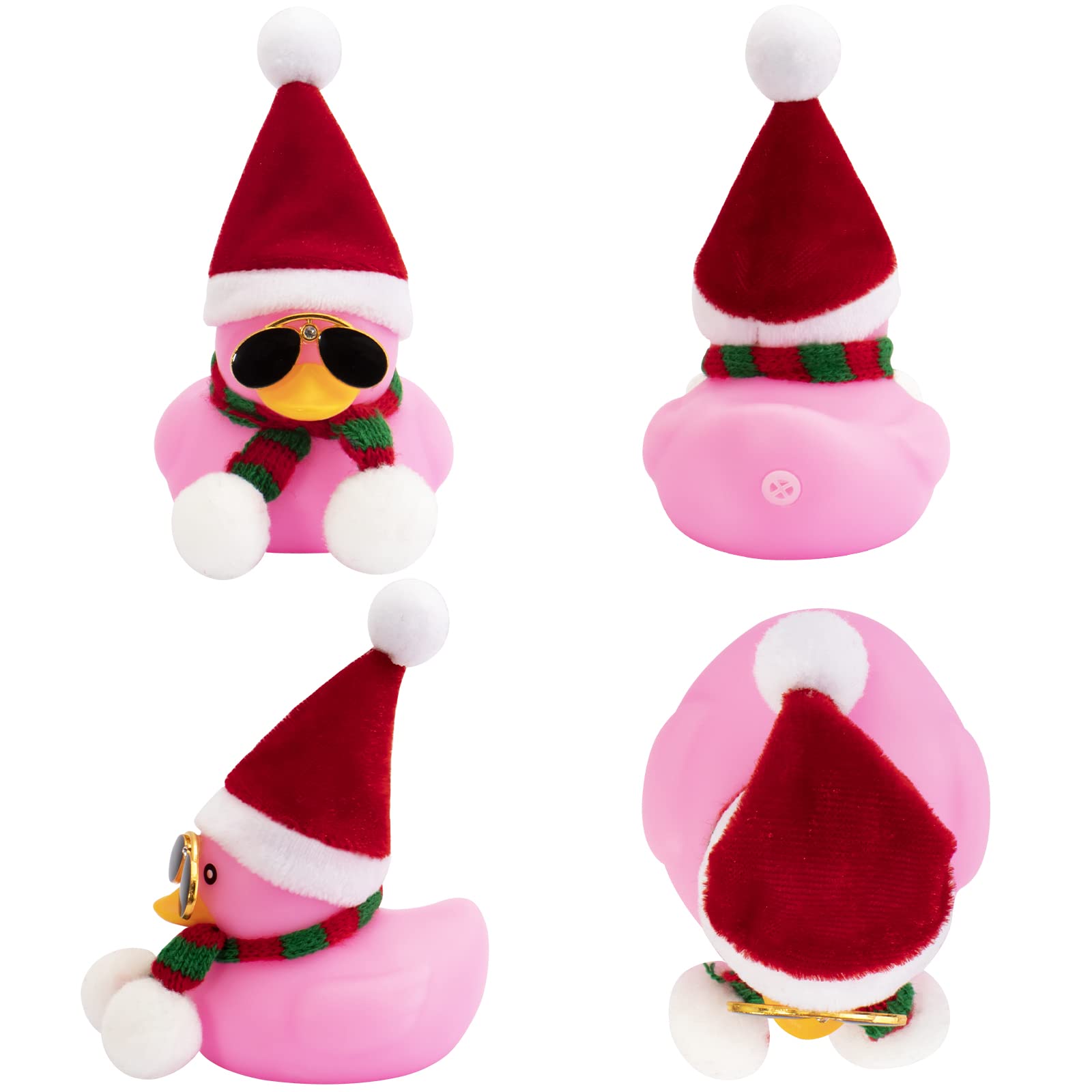 Wonuu Tiktok Duck Car Dashboard Decorations Rubber Duck Car Ornaments Cool Pink Duck With Propeller Helmet Sunglasses Gold Chain