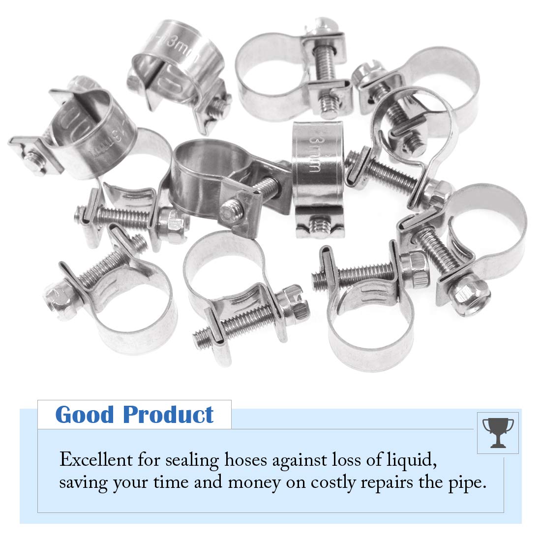 Glarks 12Pack 11-13Mm Stainless Steel Mini Fuel Injection Hose Clamps Adjustable Pipe Hose Clip Tube Clamps Set (7/16''-1/2'' Di