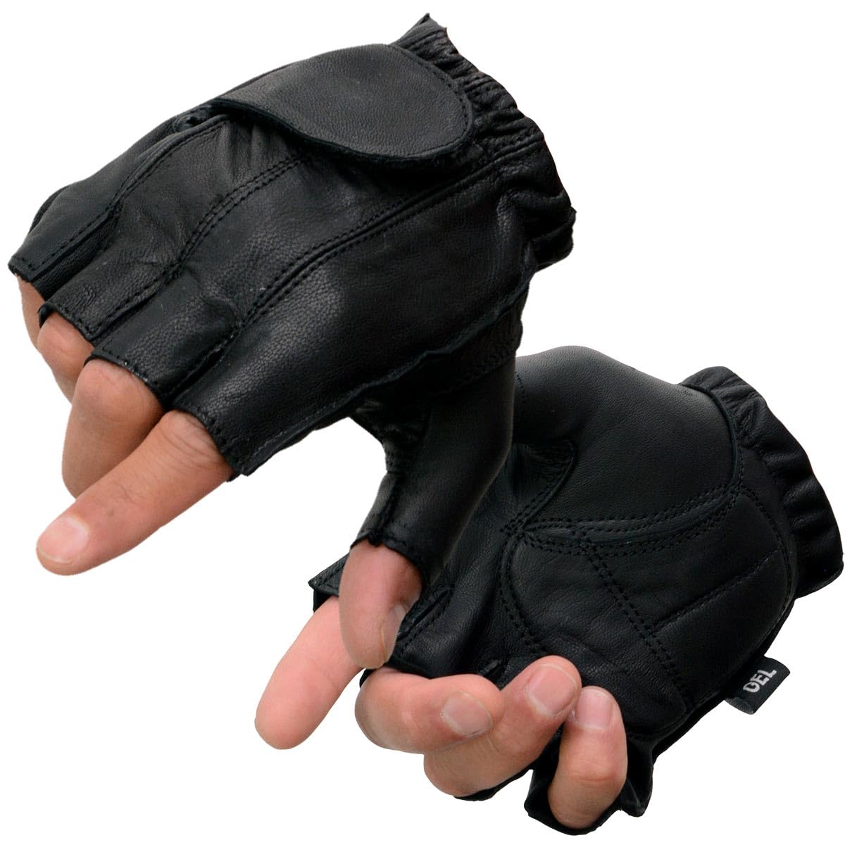 Milwaukee Leather Sh442 Men'S Black Leather Gel Padded Palm Fingerless Motorcycle Hand Gloves W/Soft Genuine Leather - Xxx-Large