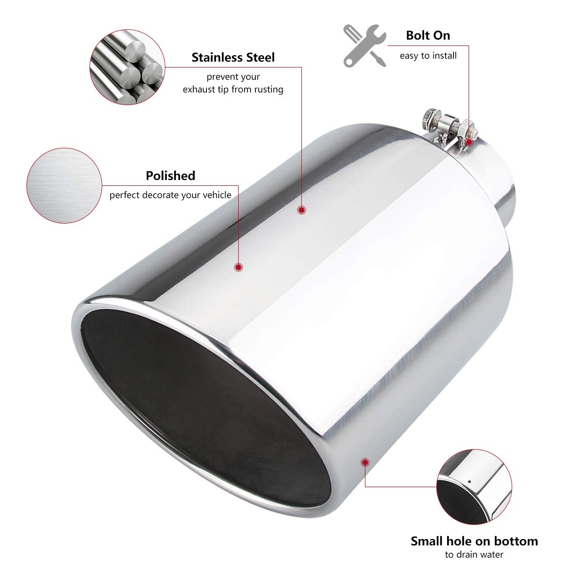 Lcgp Exhaust Tip 4 Inlet 7 Outlet 15 Long,Bolt On, Stainless Steel, Rolled Angle Cut, Polished