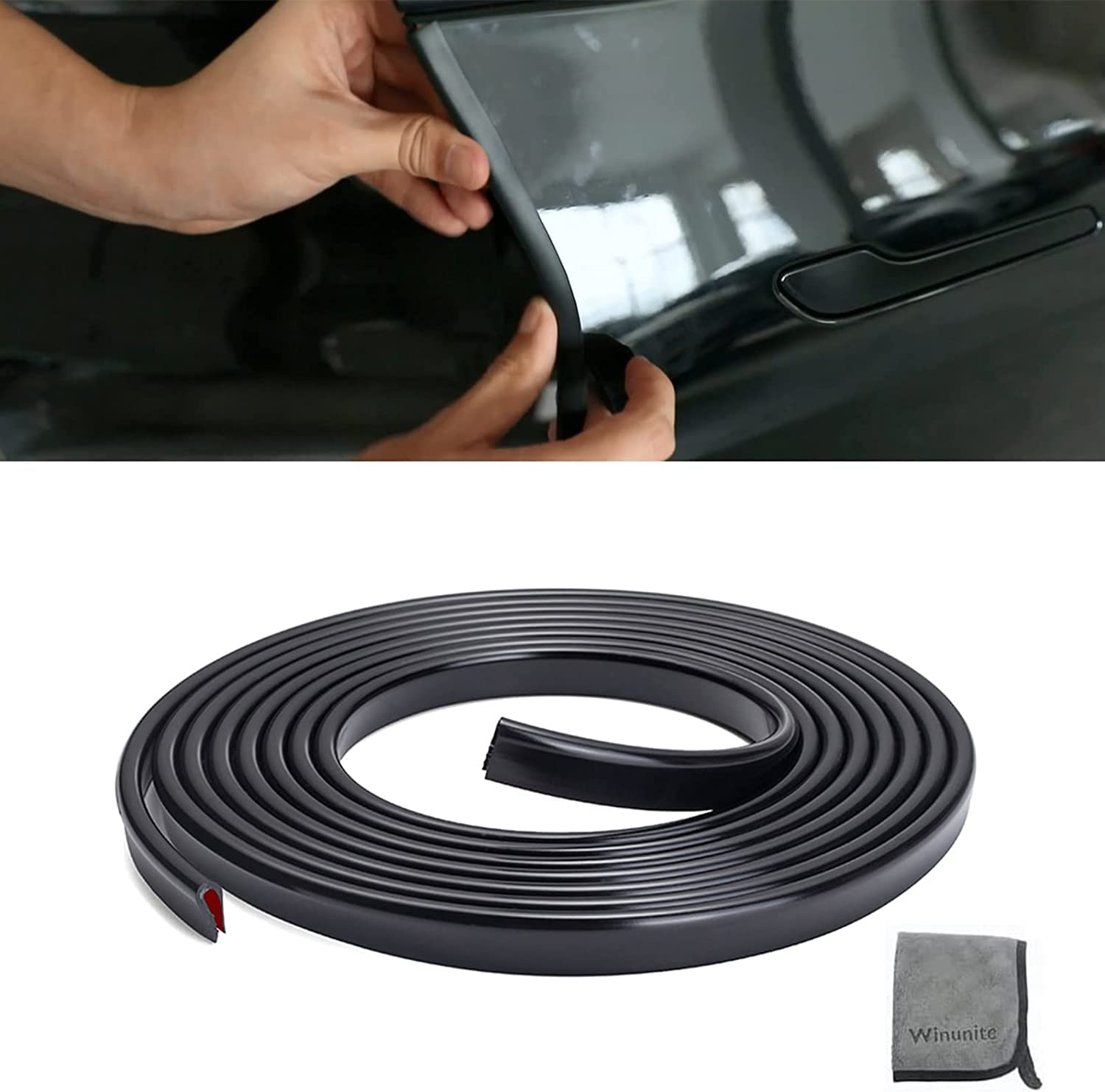 Winunite 65.6Ft(20M) Car Door Edge Guards Black, Fit Most Vehicles, Self-Adhesive Pvc, Fade-Resistant, Ultra Long, U-Shaped Auto