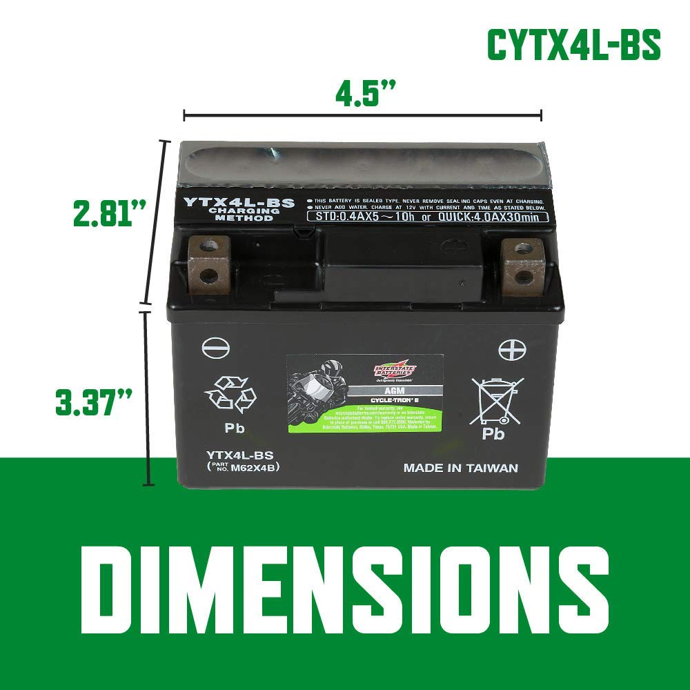 Interstate Batteries Ytx4L-Bs 12V 3Ah Powersports Battery 50Cca Agm Rechargeable Replacement For Brp, Honda, Ktm Motorcycles, Sc