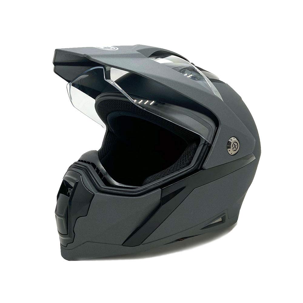 MMG Helmet Dual Sport Off Road Motorcycle Dirt Bike ATV - FlipUp Visor - Model 23 (Medium, Gray Matte)