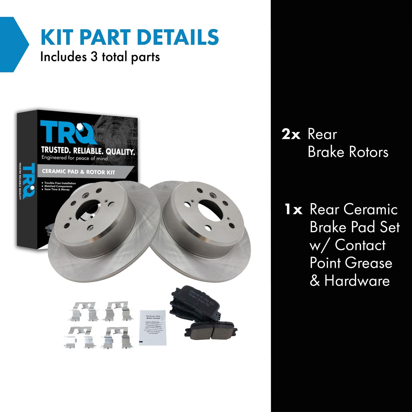 TRQ Rear Brake Pad & Rotor Kit Brake Pads Brake Rotor Ceramic Compatible with 2001-2003 Toyota Highlander