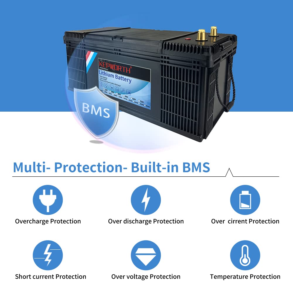 Kepworth 24V 100Ah Lifepo4 Battery Deep Cycle Lithium Iron Phosphate Battery Built-In Bms Lightweight Maintenance-Free Perfect For Rv/Camping, Solar/Backup Power,Trolling,Motor/5-Years Warranty
