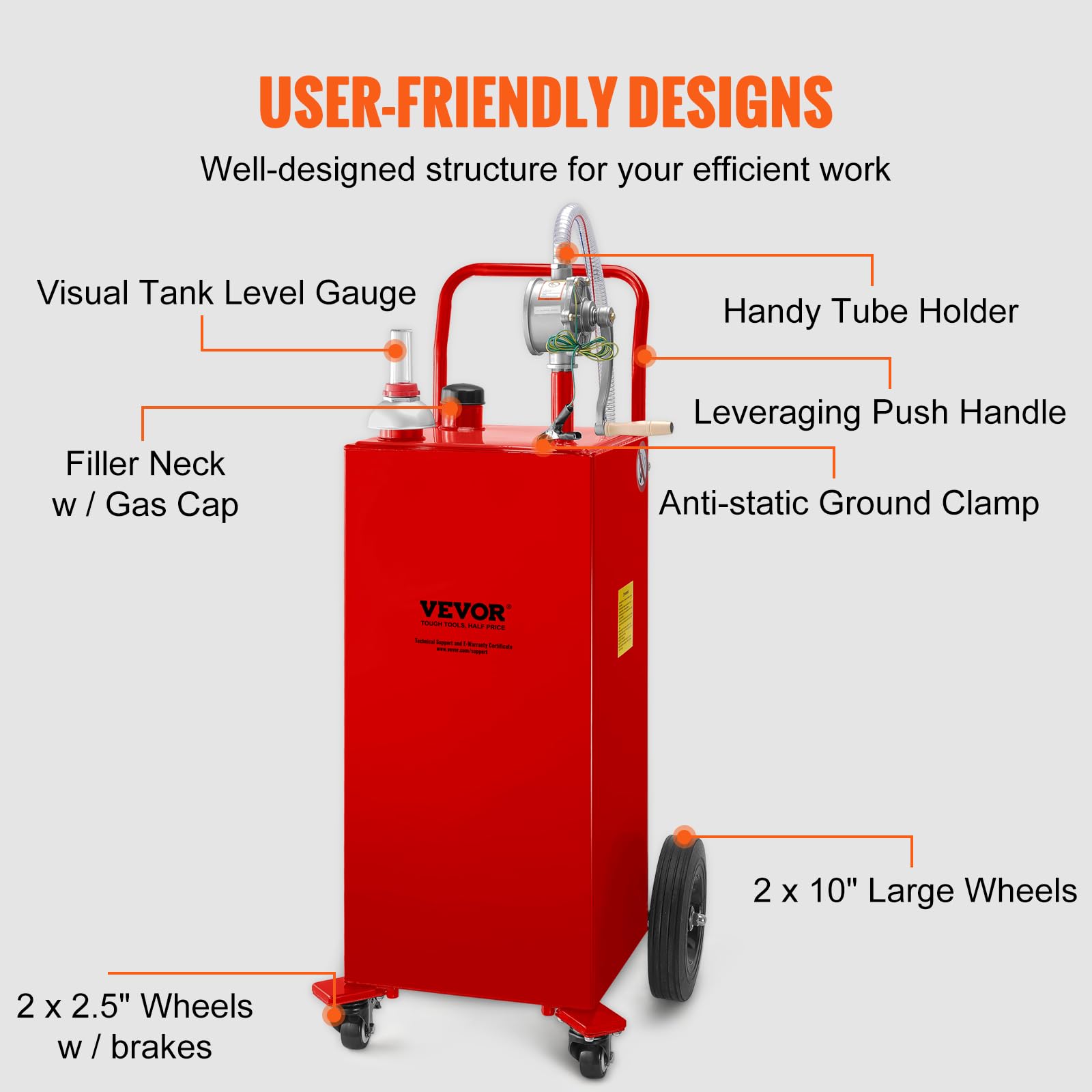 VEVOR 30 Gallon Fuel Caddy, Gas Storage Tank & 4 Wheels, with Manual Transfer Pump, Gasoline Diesel Fuel Container for Cars, Law