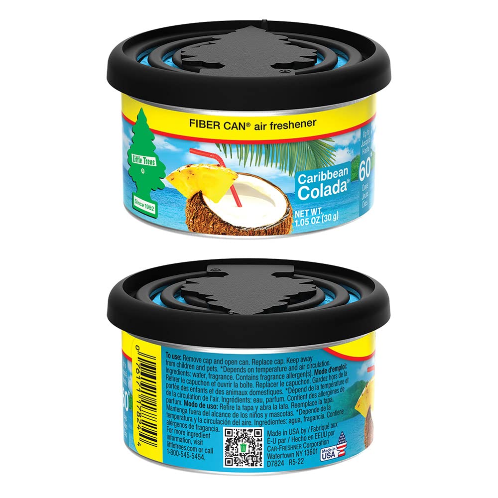Little Trees Car Air Freshener. Fiber Can Provides A Long-Lasting Scent For Auto Or Home. Adjustable Lid For Desired Strength. Caribbean Colada, 4 Air Fresheners