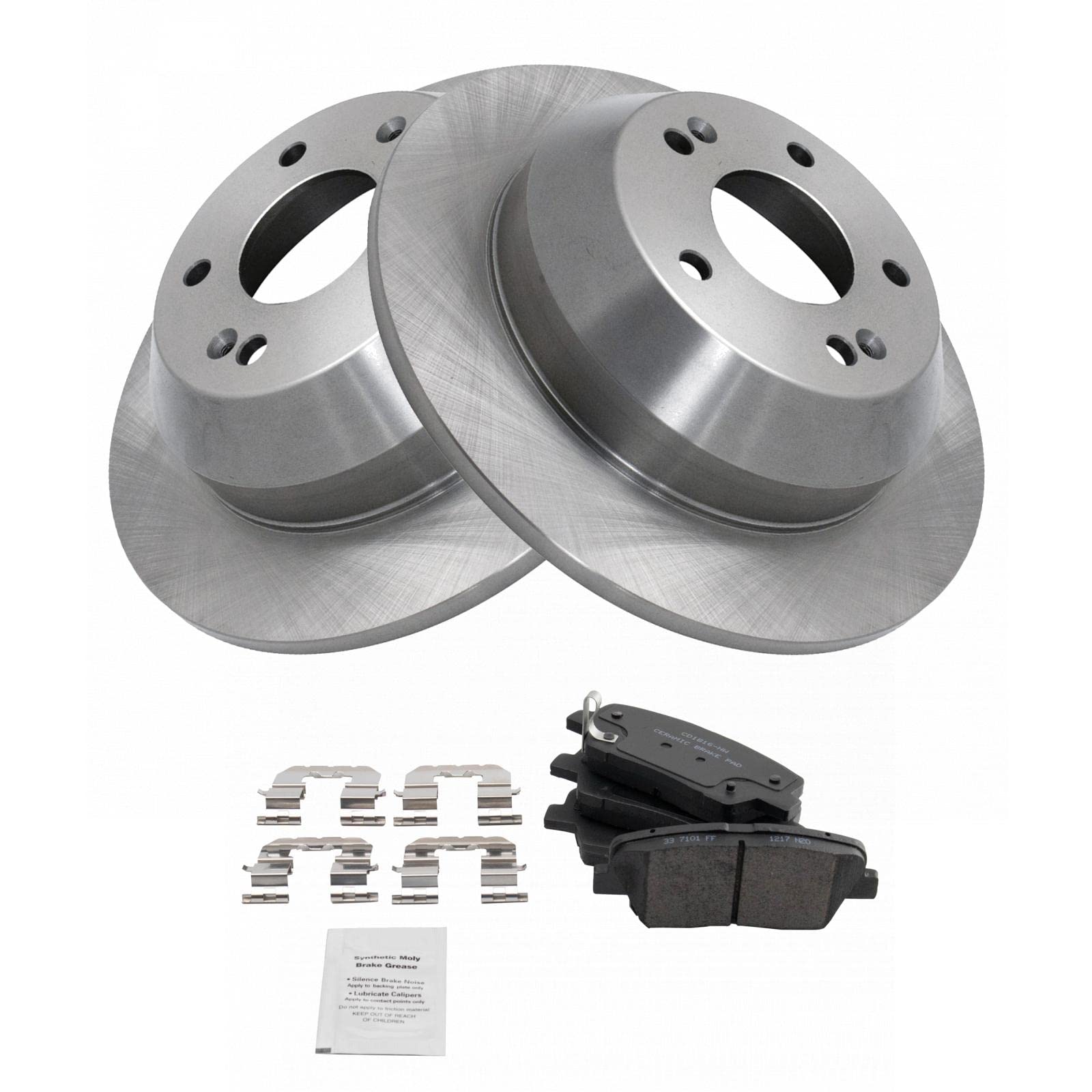 TRQ Rear Brake Pad & Rotor Kit Brake Pads Brake Rotor Ceramic Compatible with 2017-2018 Hyundai Santa Fe Santa Fe Sport 2016-201