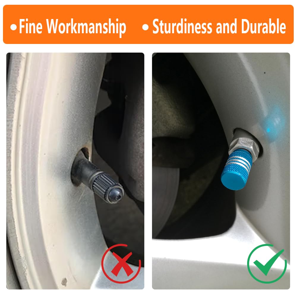 Senzeal Aluminum Round Style Car Tire Valve Stem Caps 5Pcs Sky Blue