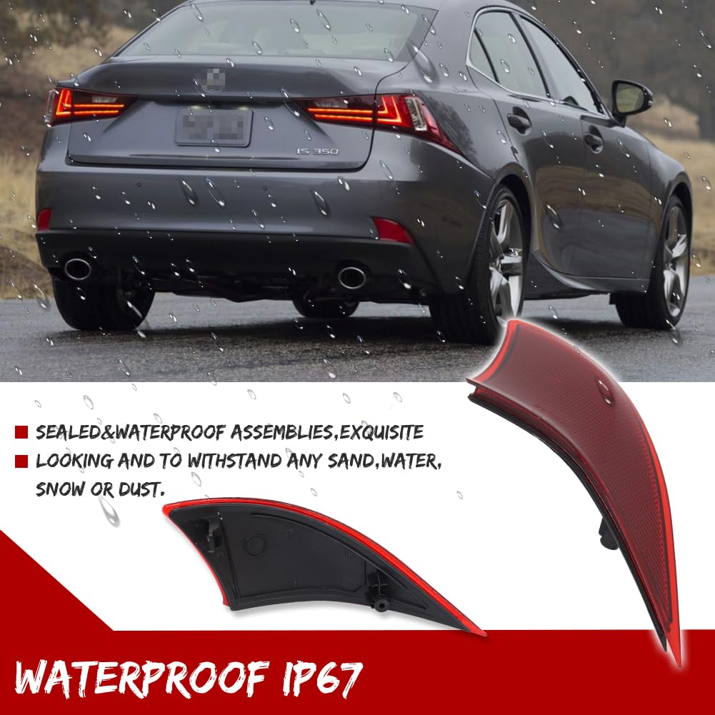 Kenrtir Red Lens Rear Bumper Reflector Light Lenses Housing Assembly Compatible With 2014-2020 Lexus Is Is250 Is300 Is350 Is200T Is-F