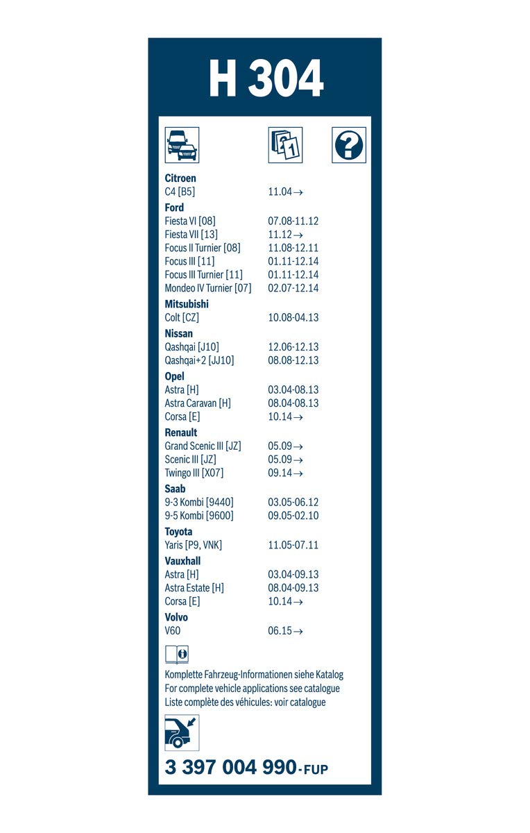 Bosch H304 Rear Wiper Blade; 12'' - Single