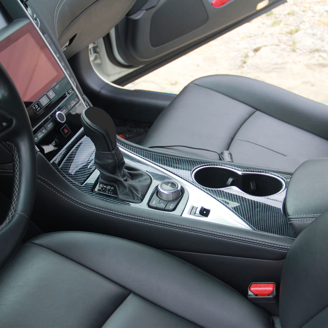 Fewshaw Carbon Fiber Center Console Panel Cover Trim for Infiniti Q50 Q60 2014-2024, Plastic, Carbon Fiber Pattern
