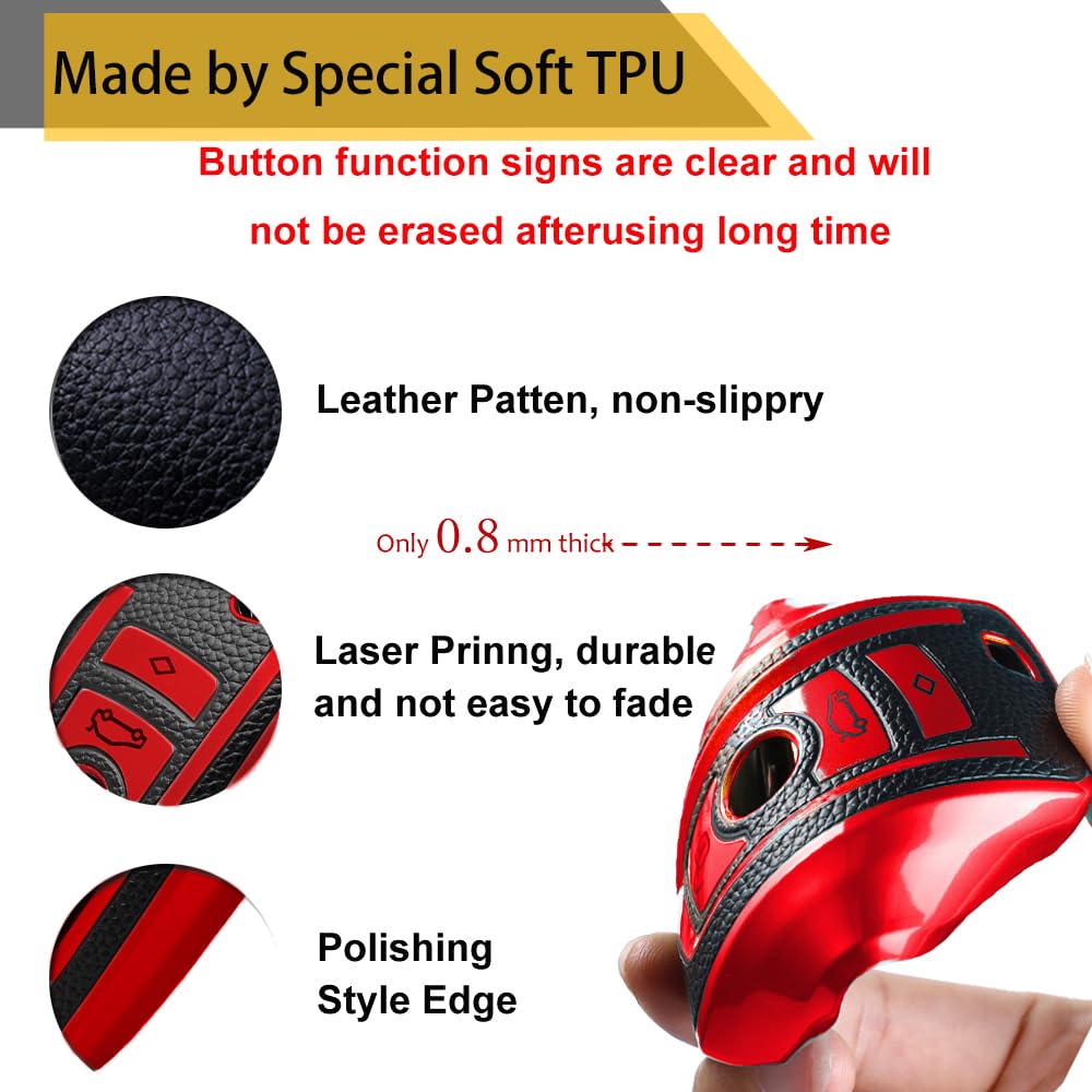 Ctrinews For Bmw Key Fob Cover With Carbon Fiber Style Belt Keychain, Upgraded Soft Tpu Surface Grain Key Case For Classic Bmw K