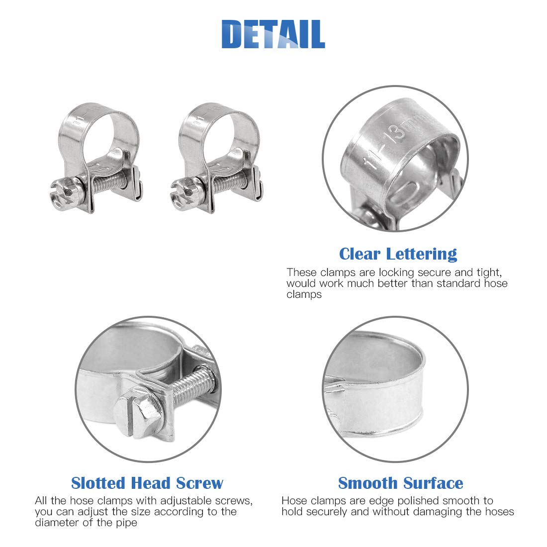 Glarks 12Pack 11-13Mm Stainless Steel Mini Fuel Injection Hose Clamps Adjustable Pipe Hose Clip Tube Clamps Set (7/16''-1/2'' Di
